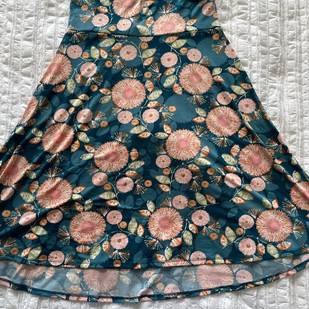 LuLaRoe Teal and Pink A-Line Floral Skirt